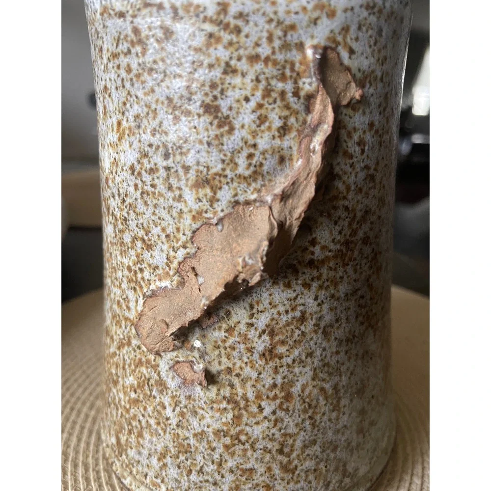 Studio Artisan Signed Pottery Speckled Glaze Vase Wabi Sabi Stoneware 1970s-80s